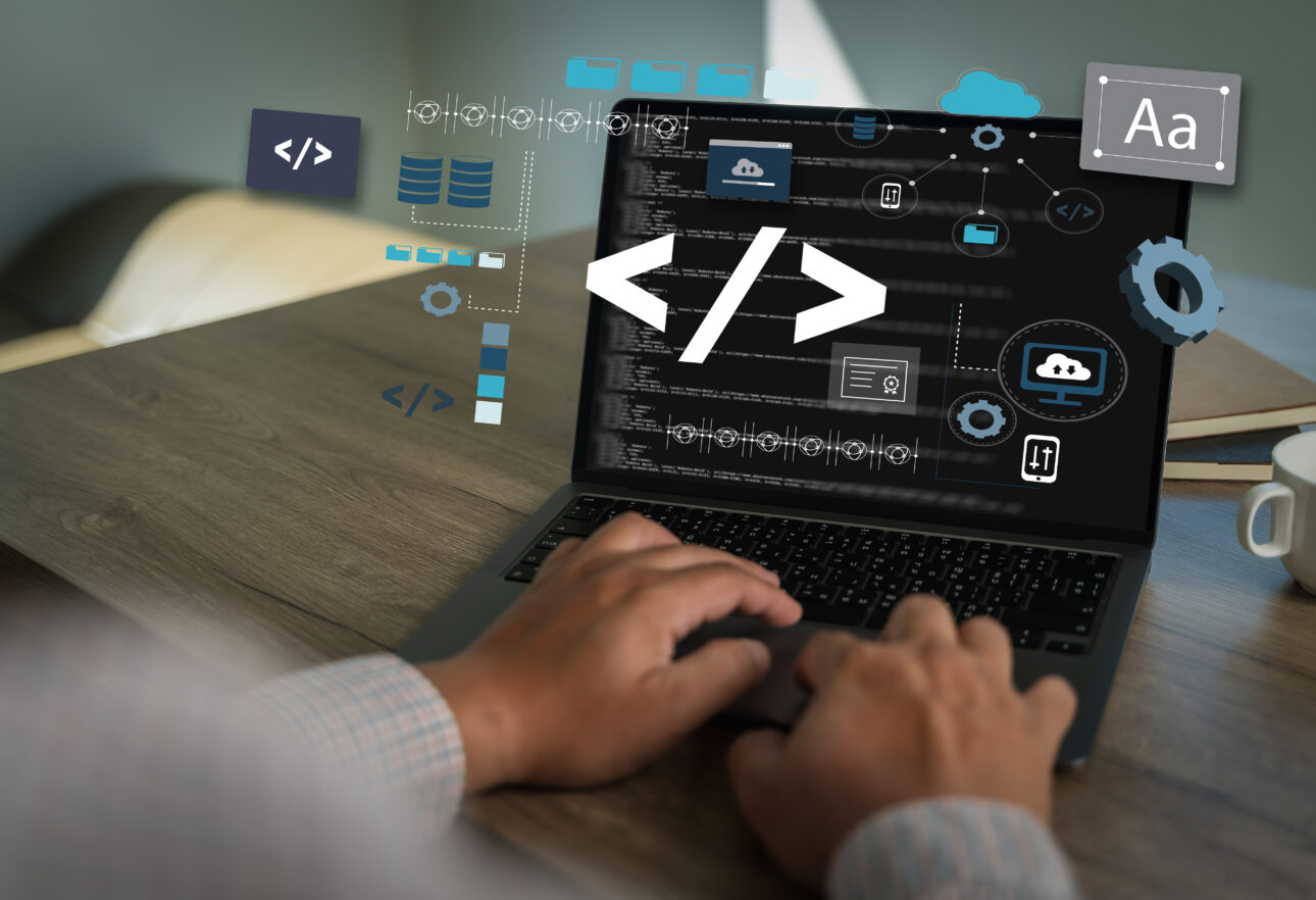 coding web man hands coding html and developer software programm
